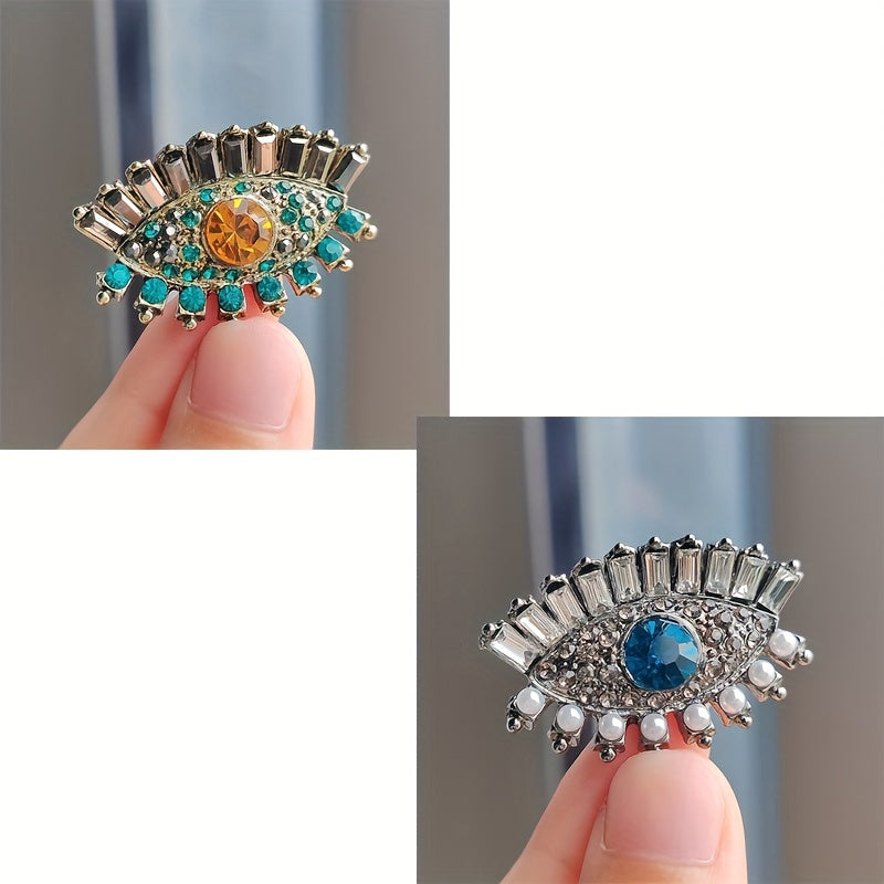 Ikki ta vintage gotik ko'z shaklidagi broshlar to'plami, qotishma rhinestones, taqlid marjonlar, zargarlik buyumlari