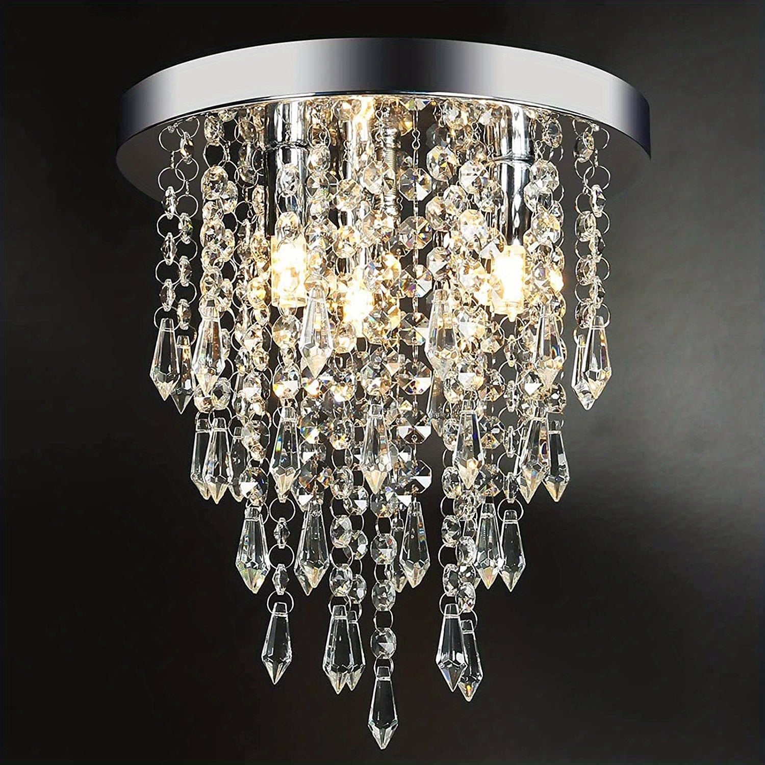 Mini Crystal Flush Mount Ceiling Light Fixture with Chrome Finish for Bedroom Living Room Hallway Bar