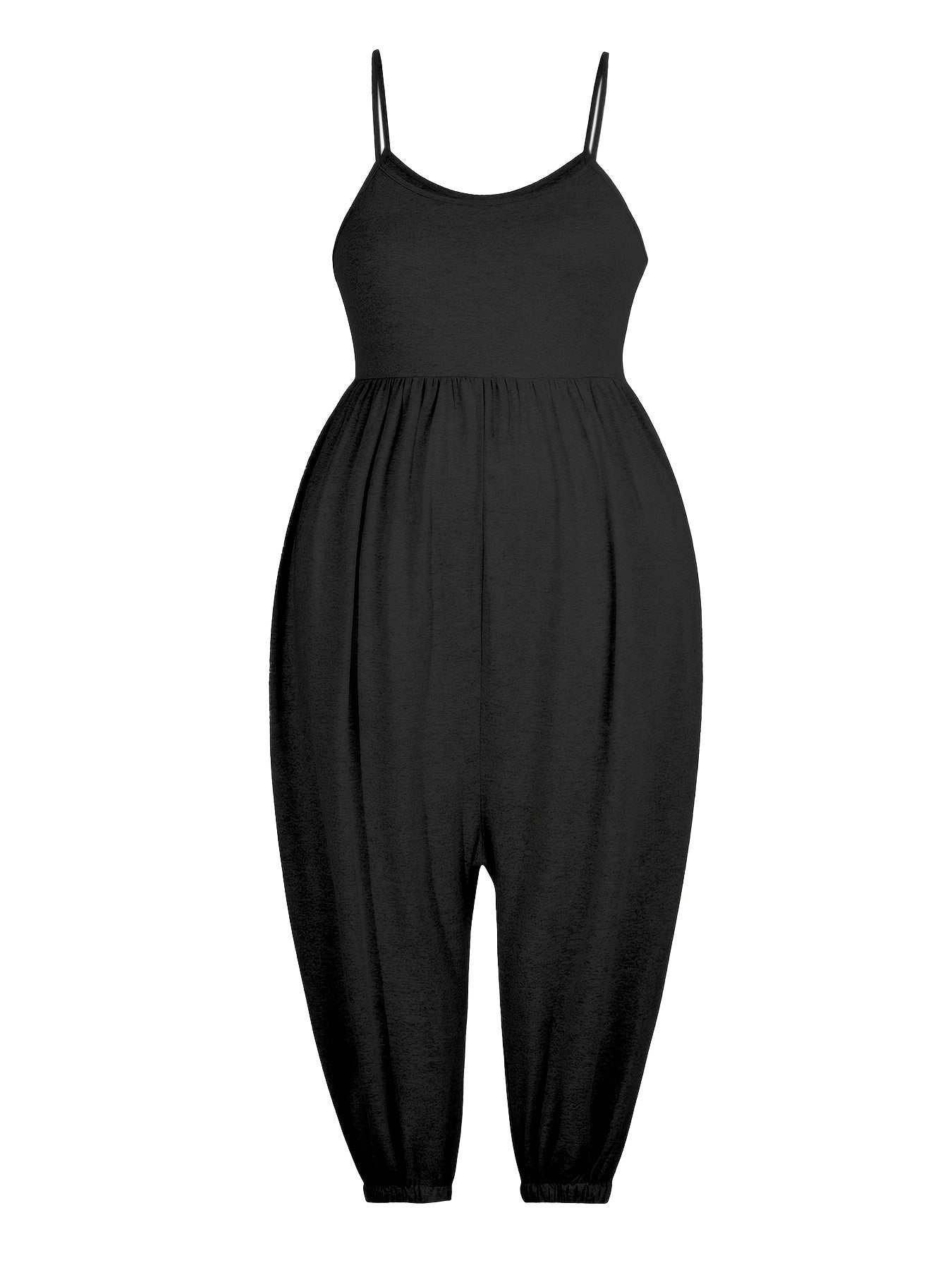 Plus Size Women's Sleeveless Jumpsuit V-Neck Wide Leg Solid Casual Summer