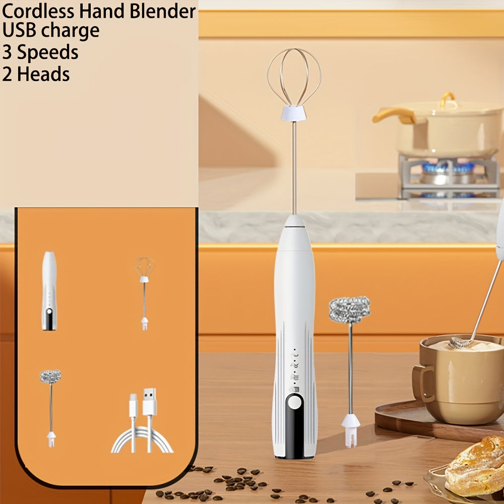 Electric Milk Frother and Whisk Stainless Steel 3-Speed Rechargeable for Coffee