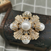 Enamel Flower Brooch with Rhinestones and Imitation Pearls for Women