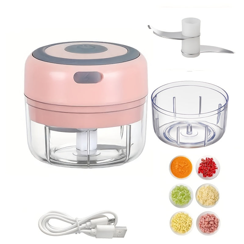 USB simsiz zaryadlash bilan elektr mini chopper, 100/250ml sig'im. Piyoz, chili, selderey va zanjabilni maydalash uchun xavfsiz va mustahkam dizayn. Pikniklar va kundalik foydalanish uchun mukammal. Made of