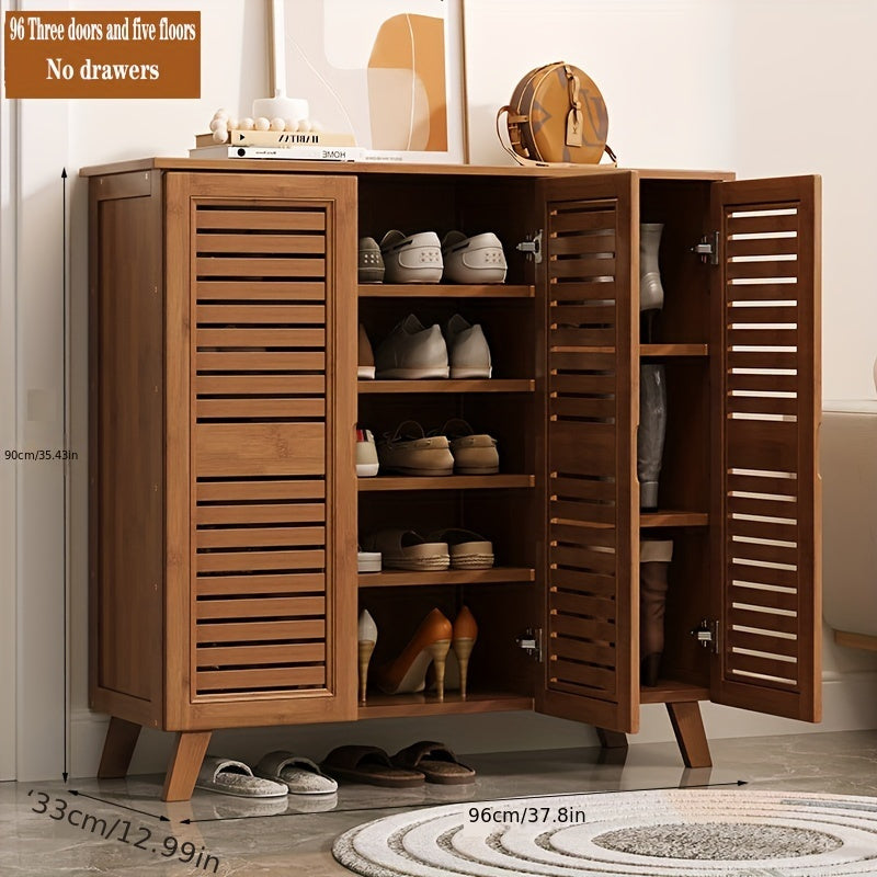 Spacious Bamboo Wall-Mounted Shoe Rack Multi-Layer Entryway Storage