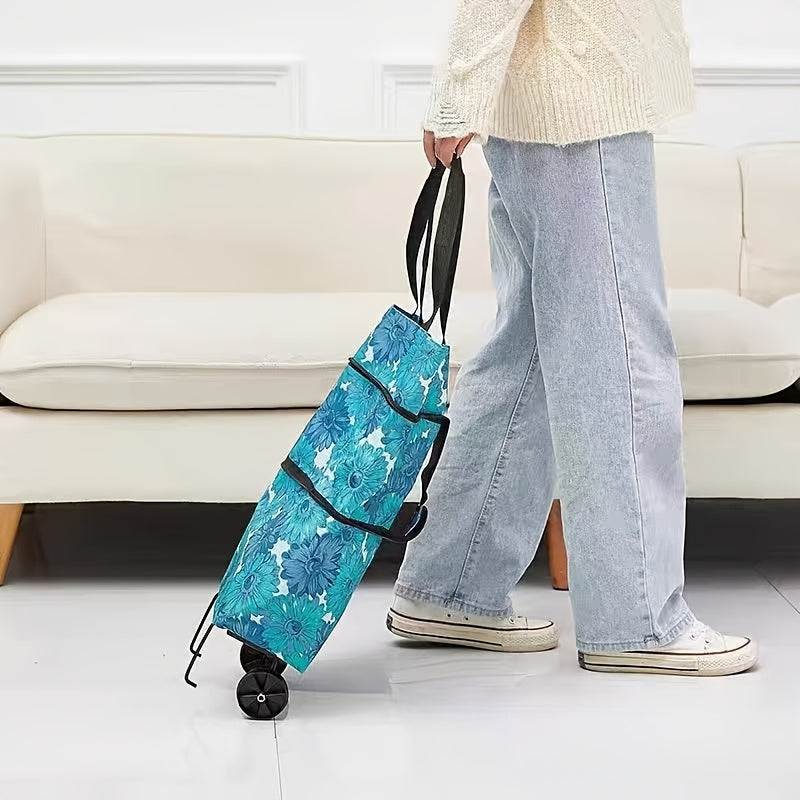 Холщовая сумка-шоппер с колесами, большой объем, застежка-молния, складная, зеленая, синяя, розовая, оранжевая, желтая