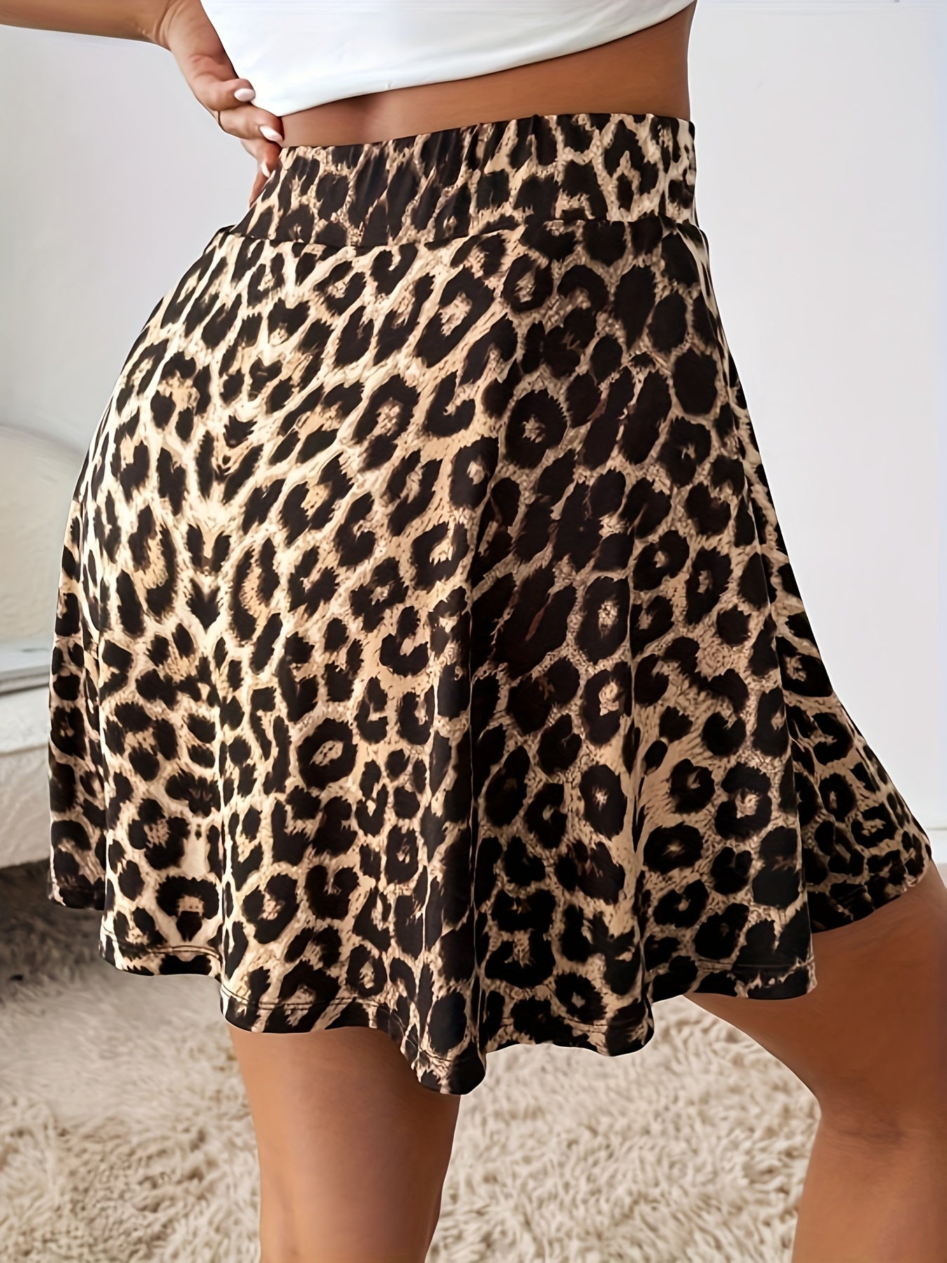 Women's Plus Size Leopard Print Casual Shorts Skirt with Pockets