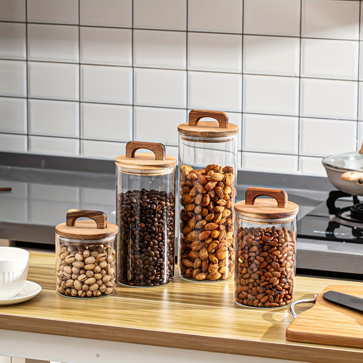 Glass Food Storage Container with Lid 650ml 1100ml Dishwasher Safe Kitchen Organizer