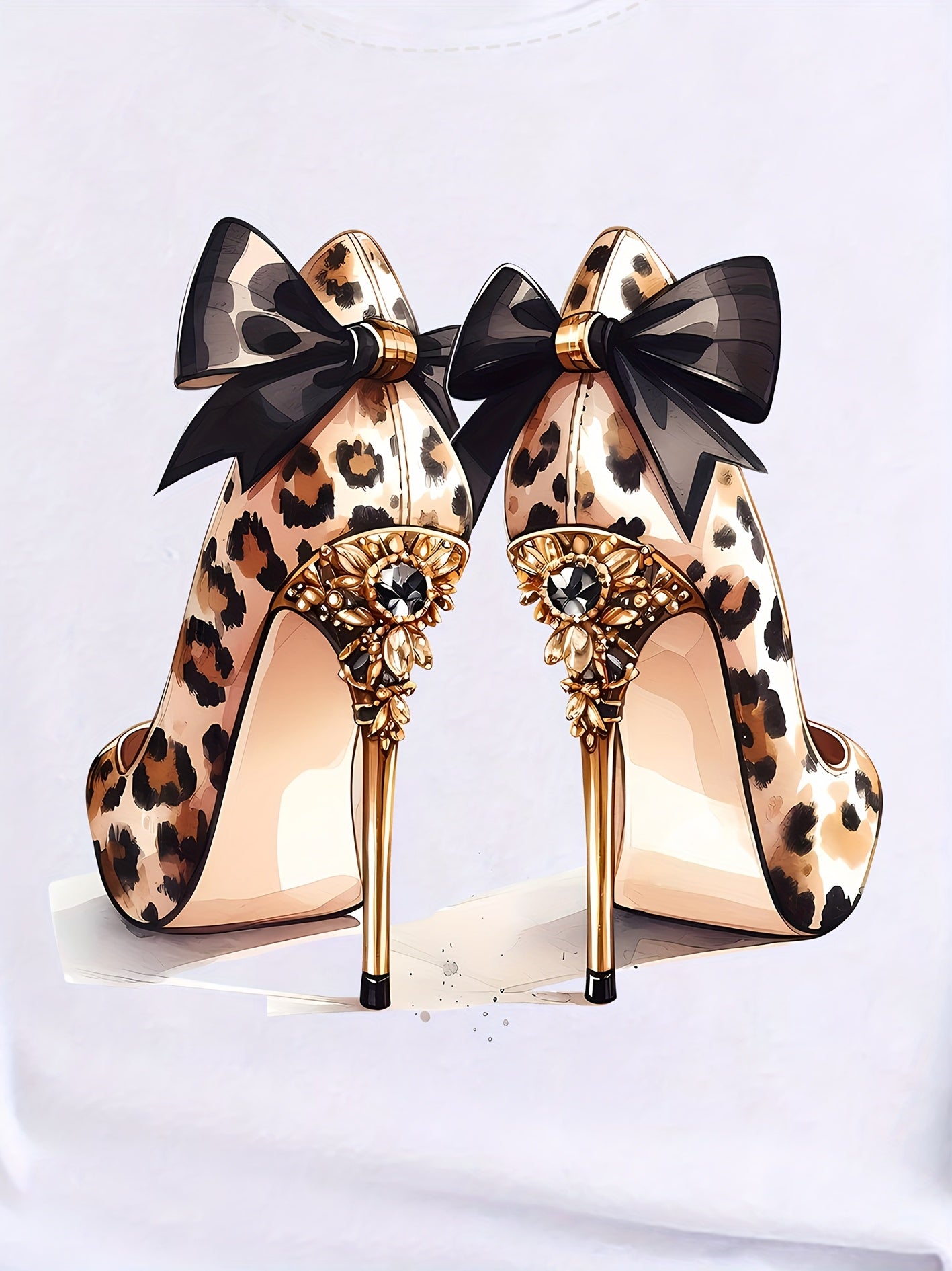 Plus Size Women's Leopard Print Short Sleeve T-Shirt White Casual Summer Wear