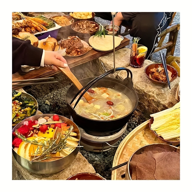 Vintage Cast Iron Wok Pot for Shabu-Shabu Soup, Gas Stove, Home and Outdoor Use