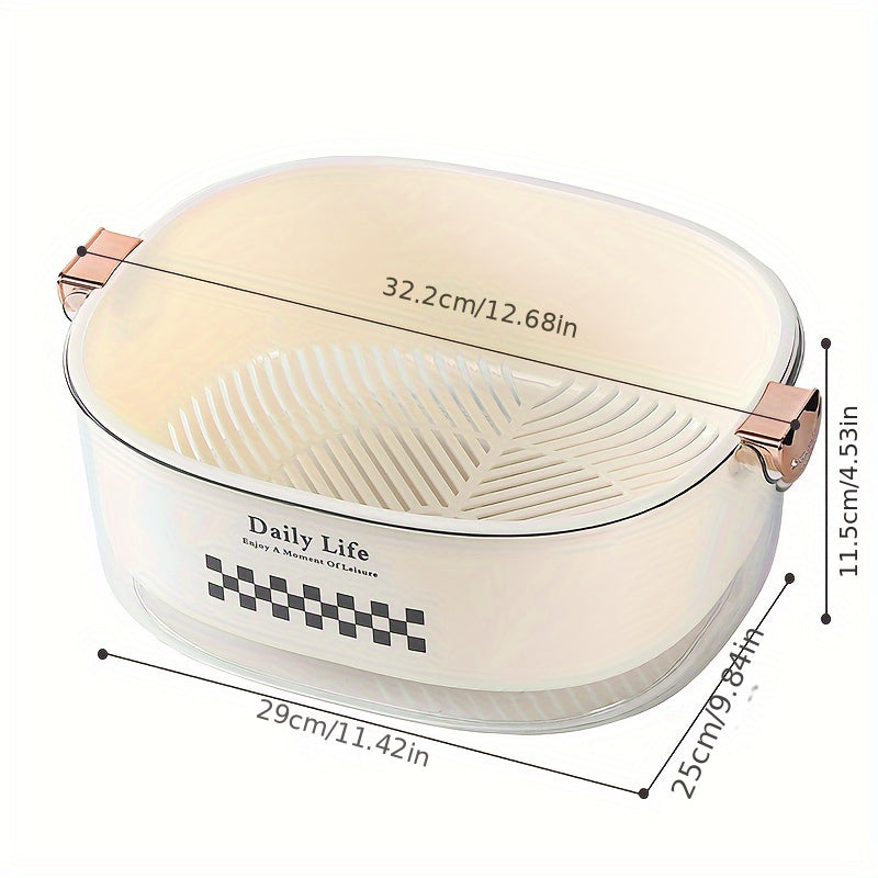 Set of 3 Double-Layer Plastic Colanders and Fruit Bowls for Kitchen, Detachable, Multi-Use