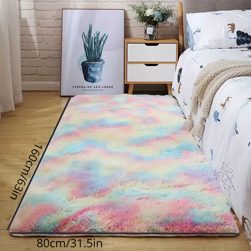 Yotoqxona va yashash xonasi uchun hashamatli shag mat, qizlar va yoshlar uchun yumshoq kamalak rangli gilam, uy bezatish uchun tie-dye tashqi mat, plush polyester materialdan tayyorlangan o'yinchoq dizayn – yotoqxona bezatish uchun mukammal.