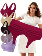 Women's Plus Size Sports Bras Pack of 5 Solid Color Seamless Full Coverage