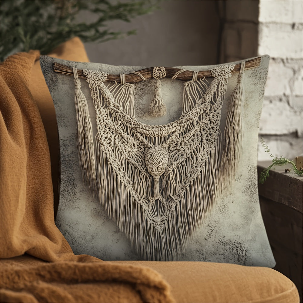 Fringe Throw Pillow Cover Zippered Washable Decorative for Holiday and Office