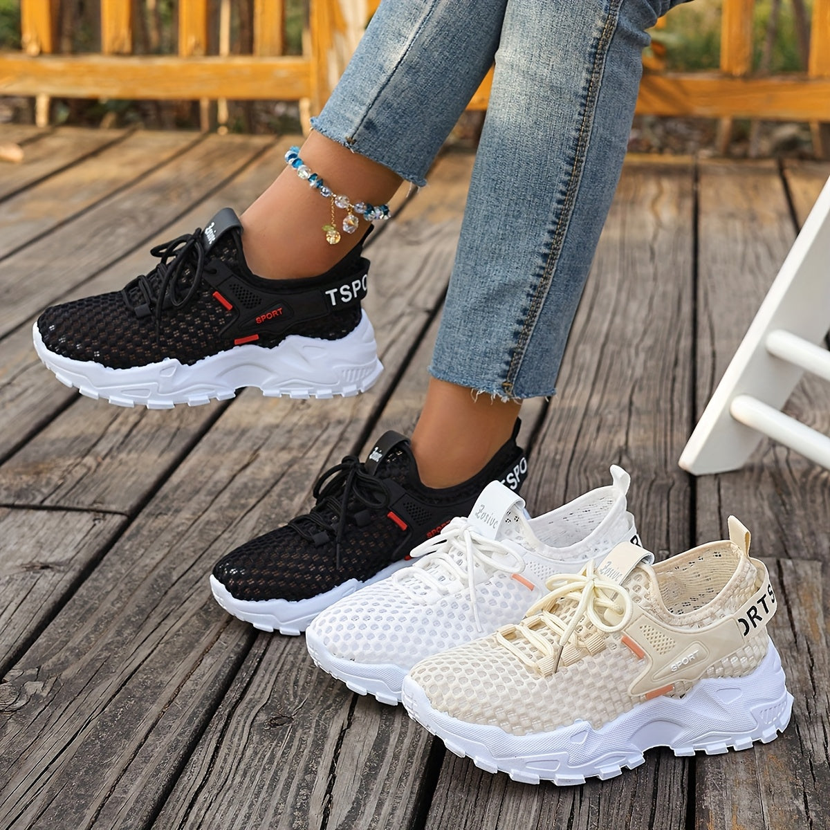 Women's Mesh Casual Sneakers Lightweight Running Shoes White Orange