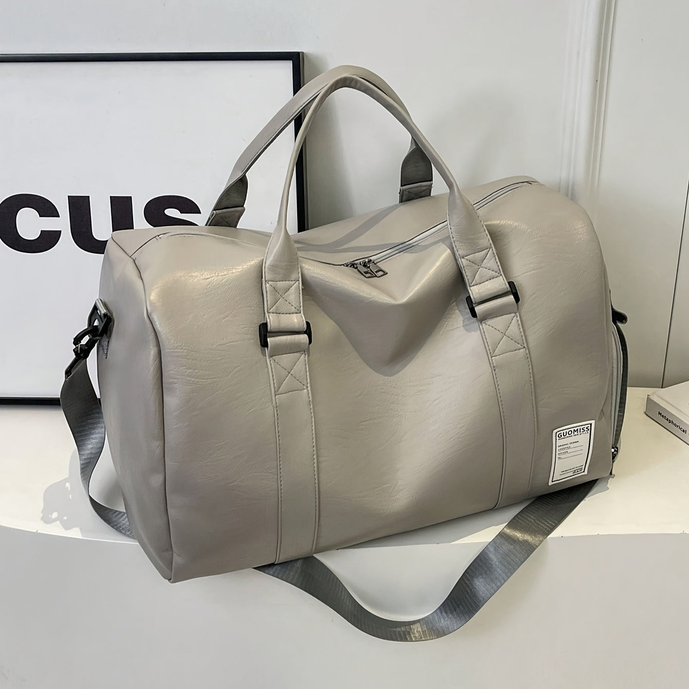 Large Capacity PU Duffel Bag with Wet Dry Separation Shoe Compartment for Travel Gym and Business