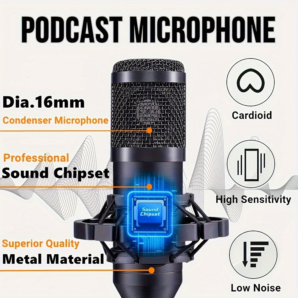 Podcasting Kit with Audio Interface, Live Sound Card, Condenser Microphone for Streaming and Recording