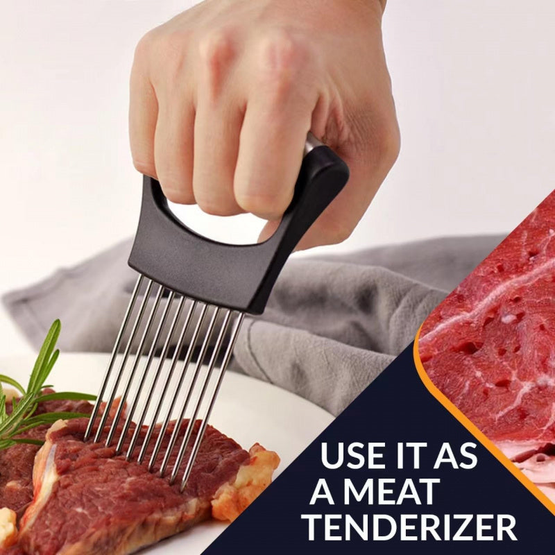 Soporte para cebollas de acero inoxidable cortador de 4 unidades con mango ergonómico