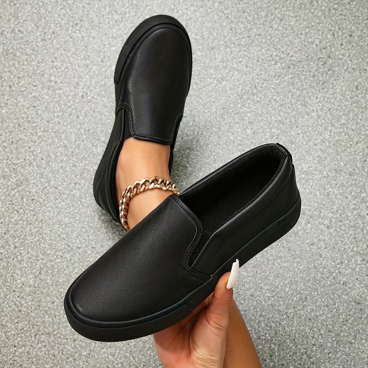 Ayollar uchun slip-on tekis poyabzal, kundalik yurish poyabzali, kichik oq sneakers