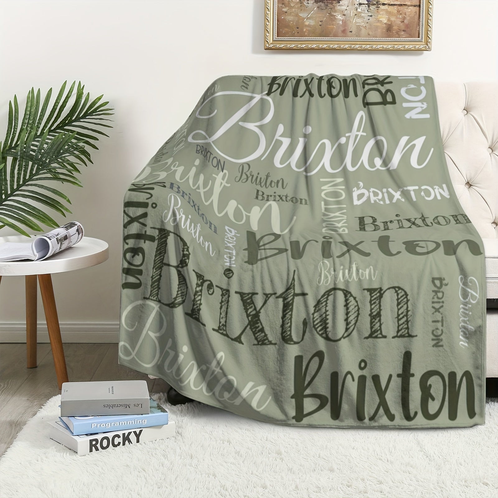 Personalized Soft Polyester Throw Blanket with Custom Name for Couch Bed Travel