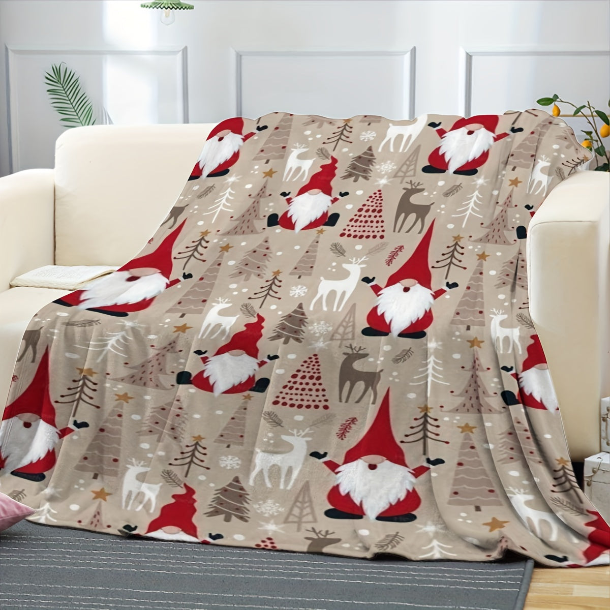 Christmas Holiday Throw Blanket Flannel Fleece Santa Reindeer Digital Print