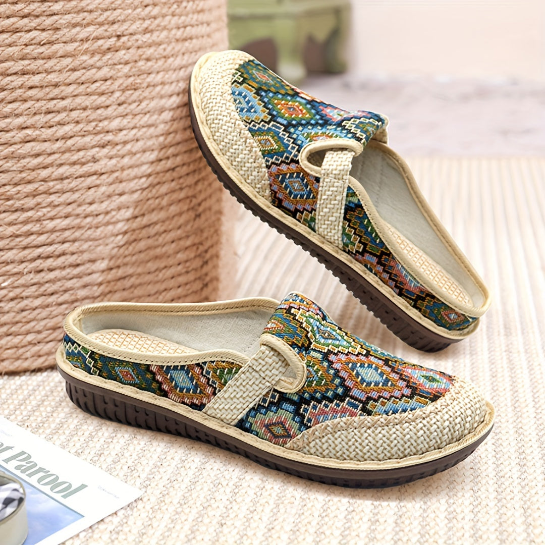 Women's Colorful Geometric Print Casual Slip-On Mules Lightweight Shoes