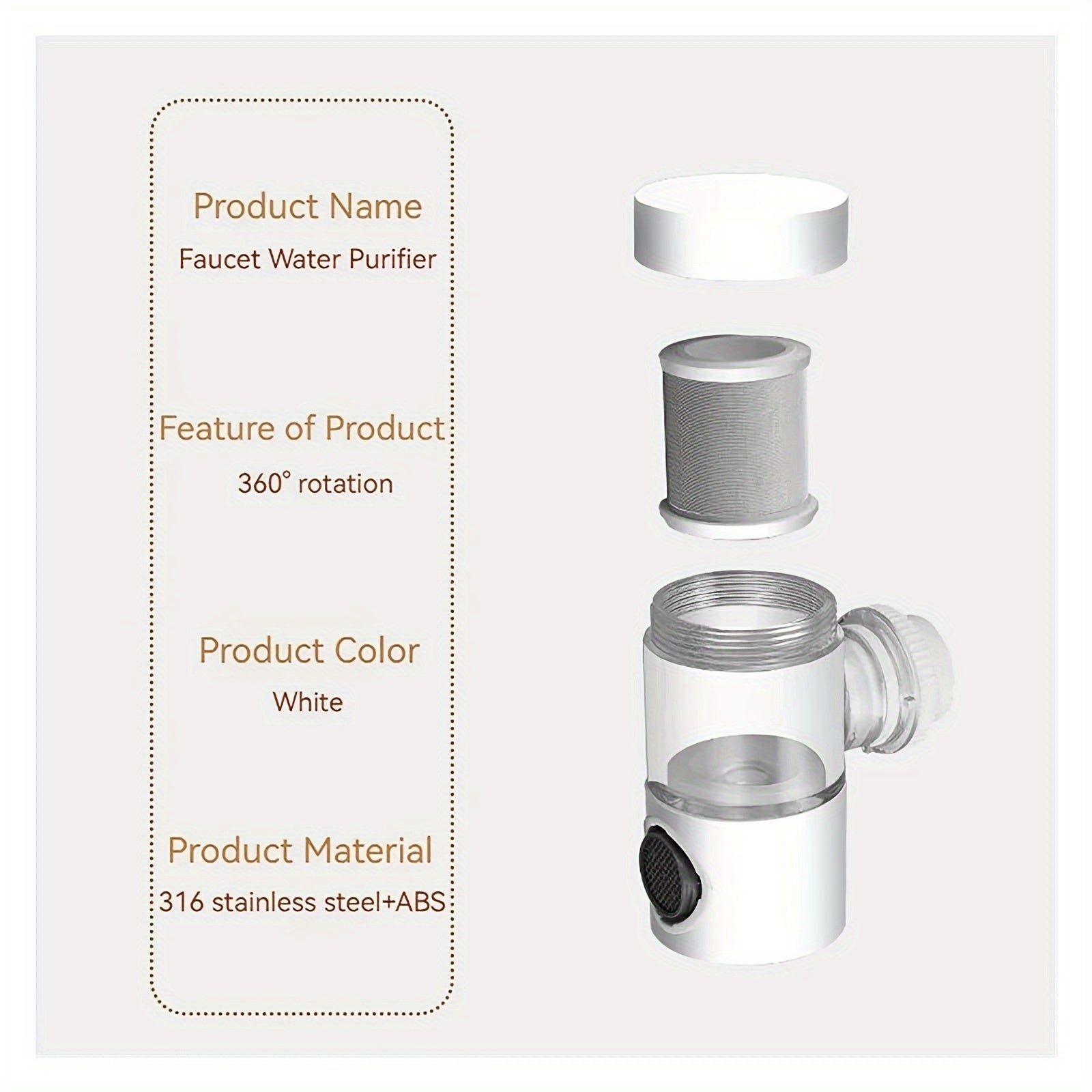 Universal Extension Su Tozalash Filtri Krani Splash-Proof Su Tozalagich Filtratsiya va Bosim Bilan, 720 Daraja Aylanuvchi.