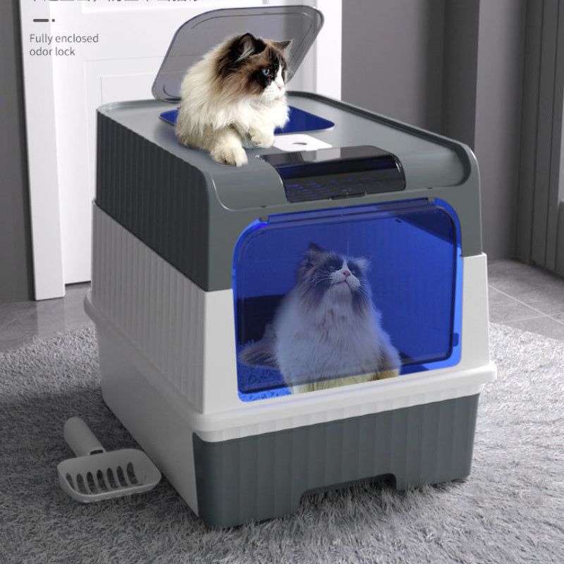XL Enclosed Cat Litter Box with Drawer Odor-Resistant Easy to Clean Rectangular Polypropylene
