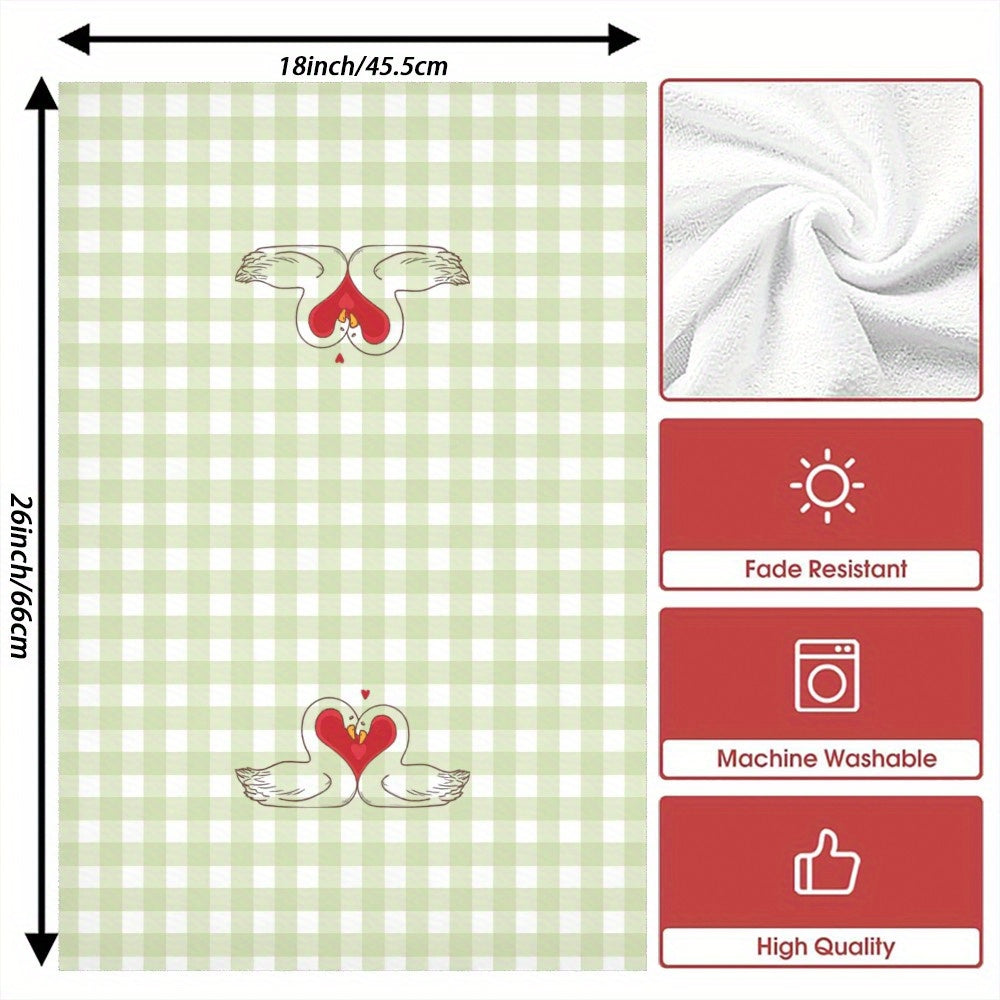Valentine's Day Kitchen Towels Set 2 Pieces Heart Swans Design Quick-Dry Polyester