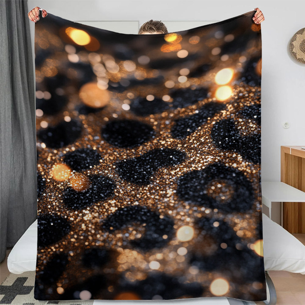 Black and Gold Leopard Print Flannel Fleece Blanket Soft Warm Throw for Sofa Bed Camping
