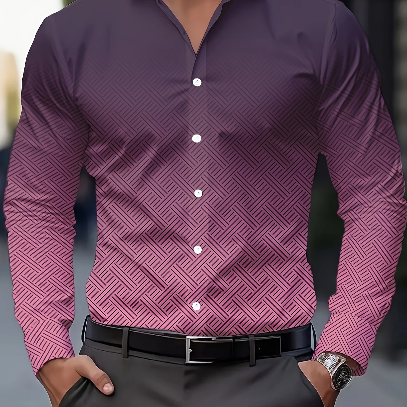 Yozgi va kuz uchun mukammal, nafas oladigan polyester va noyob bosma dizayni bilan zamonaviy erkaklar uzun yengli ko'ylagi.