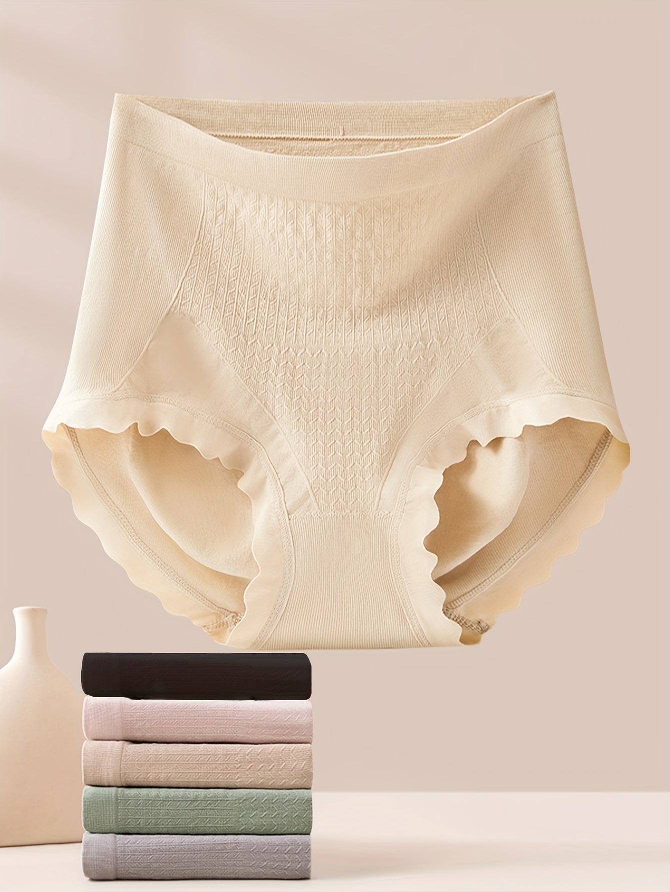 Women's High Waist Solid Panties Breathable Tummy Control Briefs 6 Pack