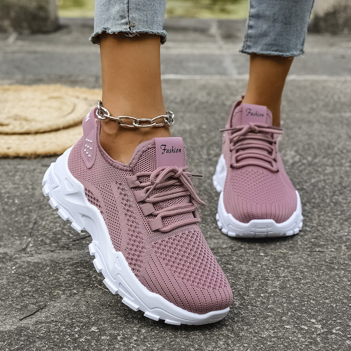 Women’s Breathable Mesh Athletic Sneakers with Airplane Pull Strap
