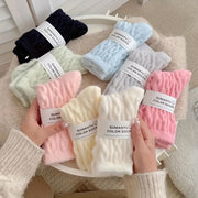Women's Fuzzy Knit Socks 5 Pairs Mid-Calf Solid Color Polyester Spandex