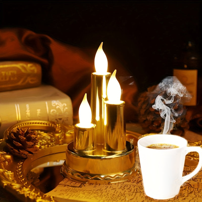 Set of 3 Flameless Gold Electronic Candles for Halloween Christmas Parties Weddings Home Decor