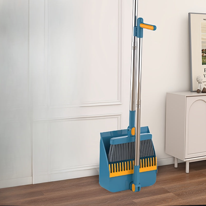 2-Piece Broom and Dustpan Set Stainless Steel Handle Pet Hair Remover