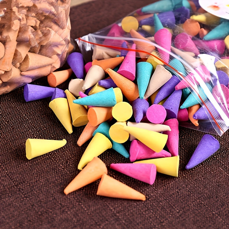 Ассорти конусов благовоний для уборки дома, медитации и йоги. Включает различные ароматы, такие как лаванда и чайный дым.