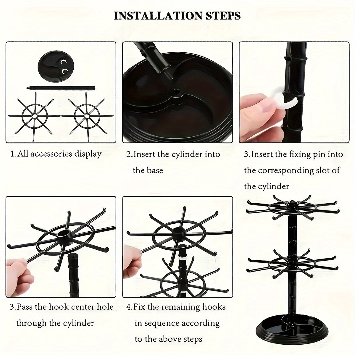 2-Layer Rotatable Storage Rack with 16 Hooks for Keys Jewelry and Accessories