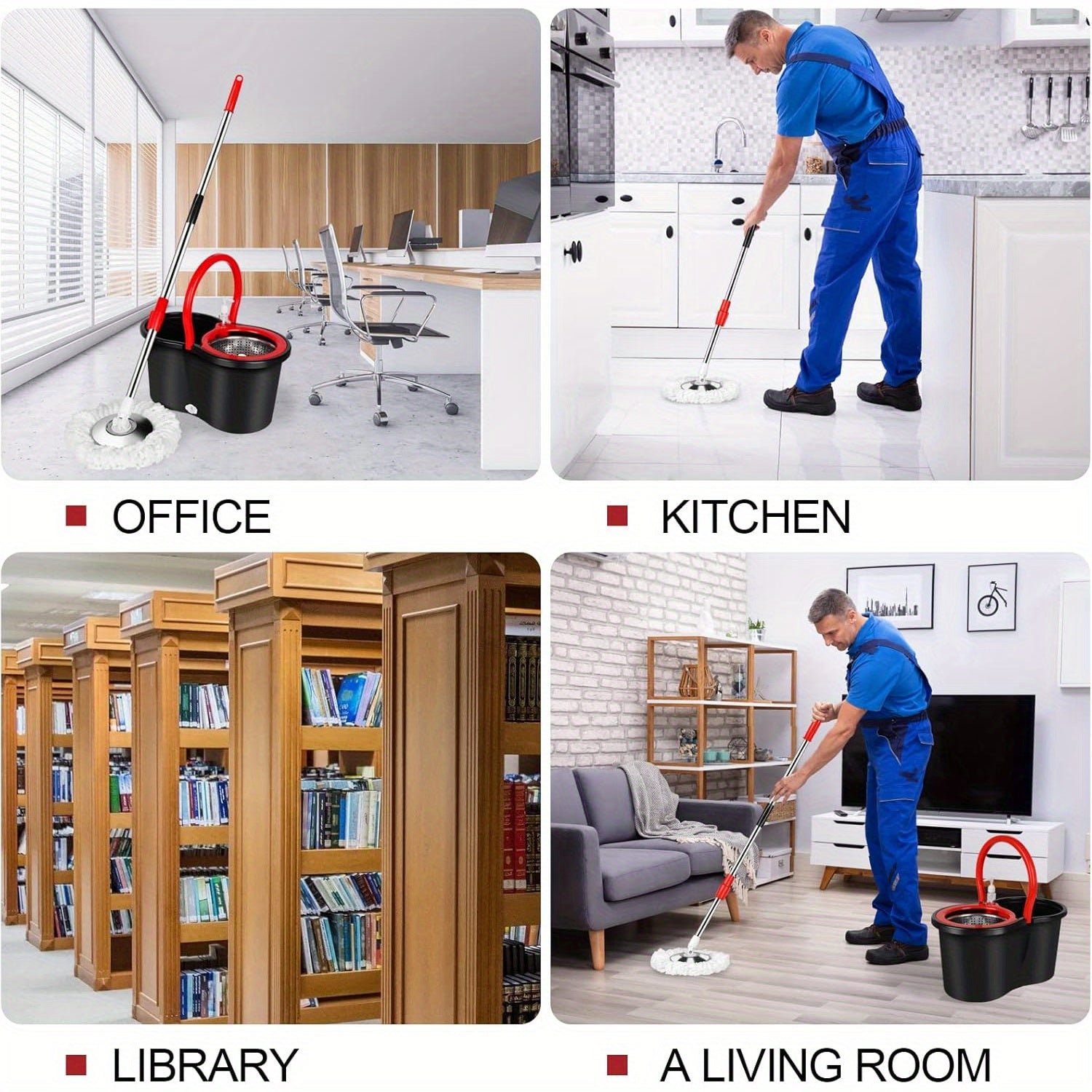 360° Rotating Mop and Bucket Set with Microfiber Heads and Adjustable Handle