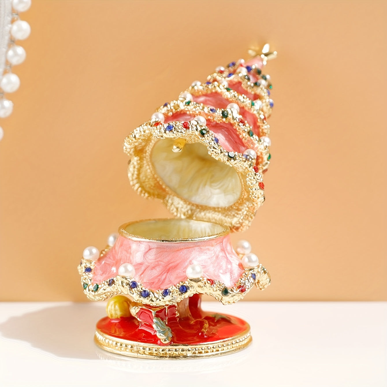 Painted Christmas Tree Jewelry Ornament Box for Holiday Gifts and Decorations