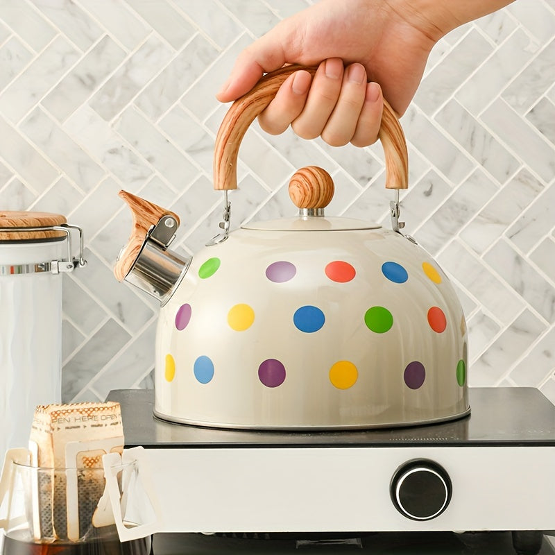 Stainless Steel 3L Whistle Kettle Beige Polka Dot Tea Coffee Maker