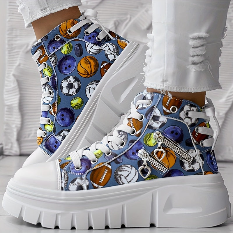 Women's Mid-Top Rainbow Heart Sneakers with Chunky Rubber Sole