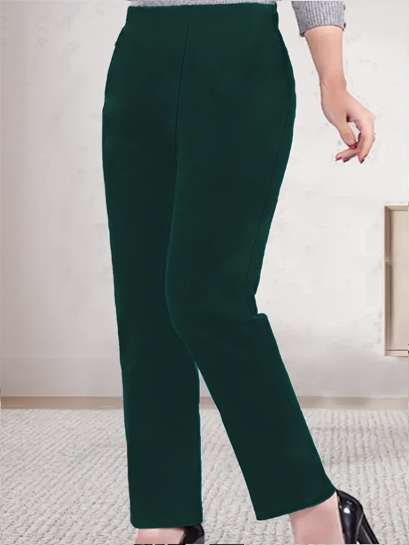 Брюки с эластаном большого размера, прямой крой, женские, однотонные, с высокой талией, весна-осень