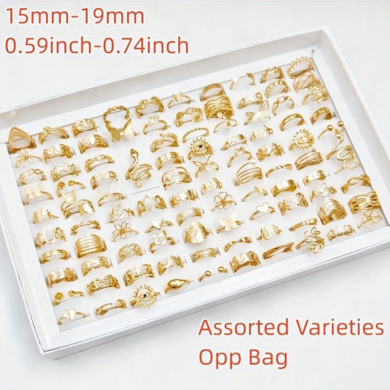 50 ta Ayollar uchun Hashamatli Oltin Qotishma Halqalar to'plami - Nafis va Qadimiy Qush va Ilon Dizaynlari bilan - Oddiy kiyim va Maxsus tadbirlar uchun ideal