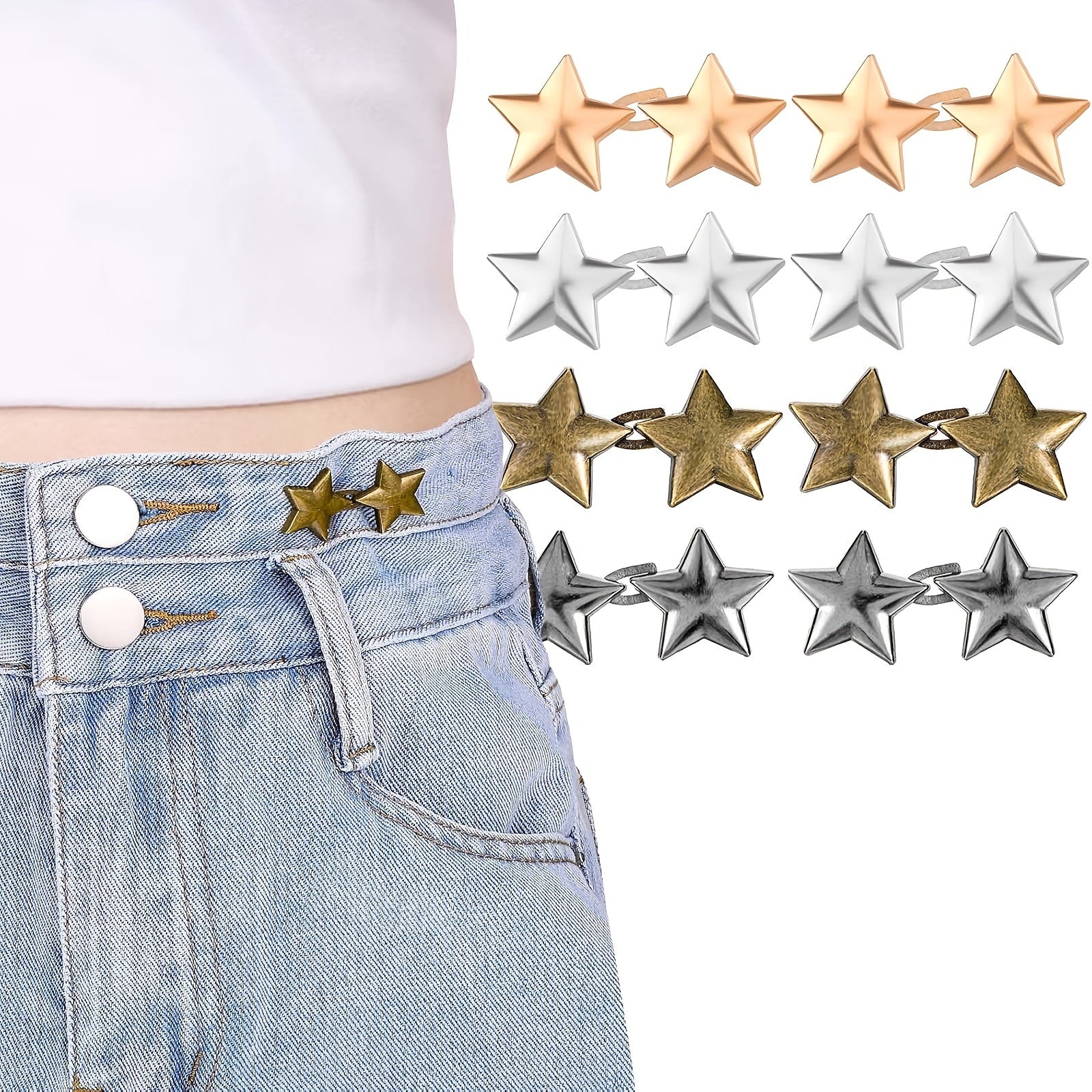 Многоразовая подтяжка для талии с звездочками-брошками для джинсов, платьев, юбок