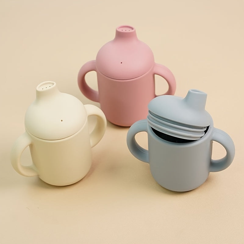 Kids Silicone Drinking Cups Set with Lids Handles Drop Resistant BPA Free