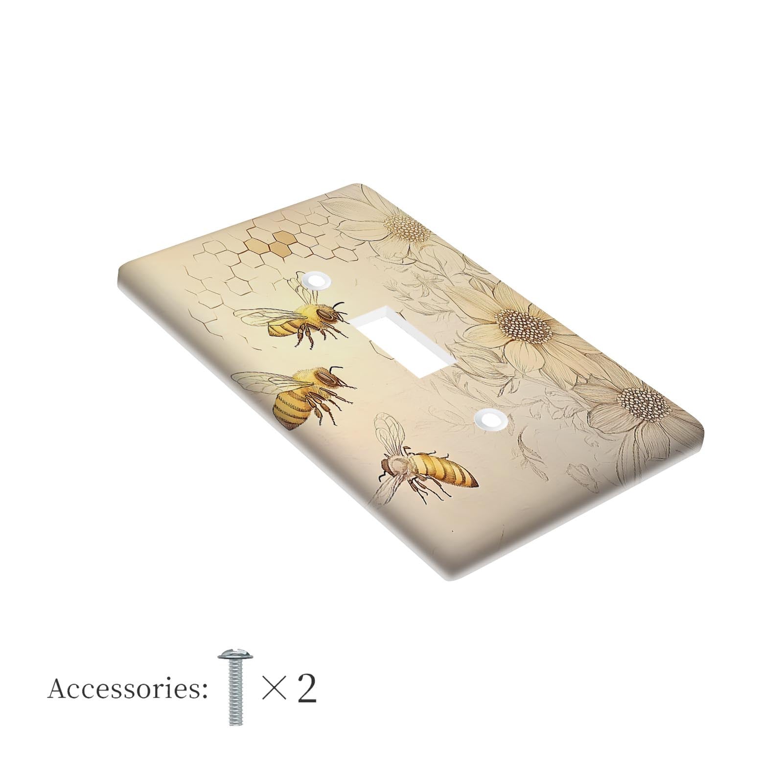 Bir quyosh gul va asalari bezakli devor plitkasi bitta o'zgaruvchi yoritish kalitlari va chiqish qopqog'i uchun, uy, ofis va mehmonxona dekoriga ilhom beruvchi dizayn. Elektr chiqishlari va oshxona uchun 1 yoki 2 guruh konfiguratsiyalarida mavjud.