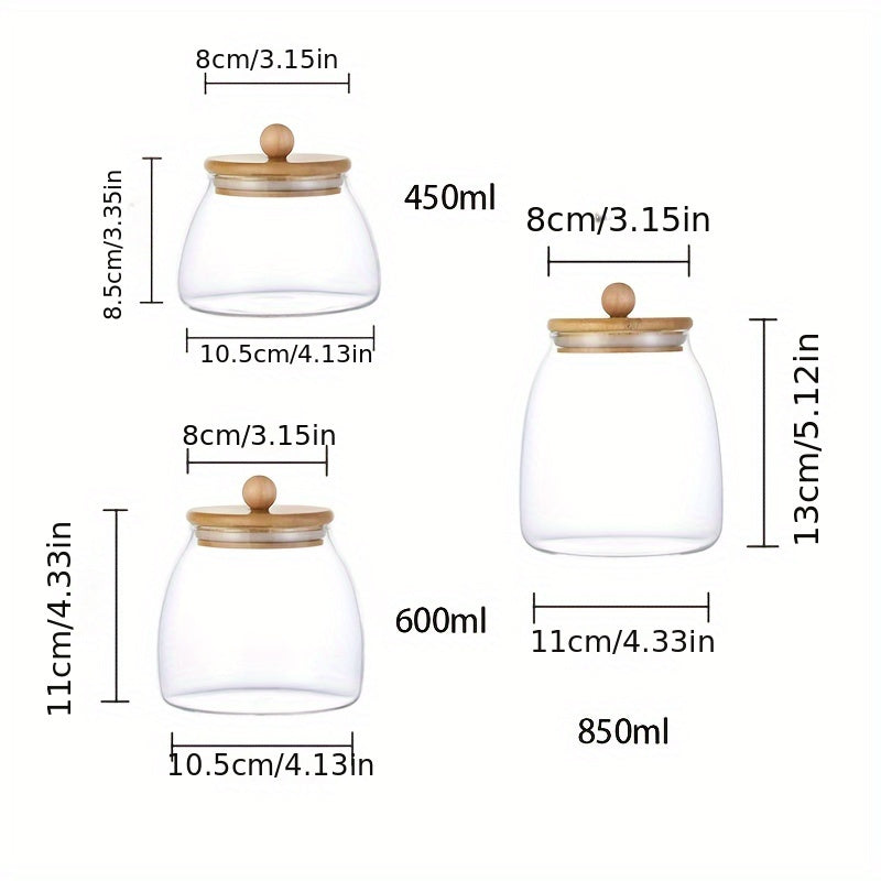 Recipiente de vidrio para almacenamiento de alimentos con tapa de madera para dulces y especias