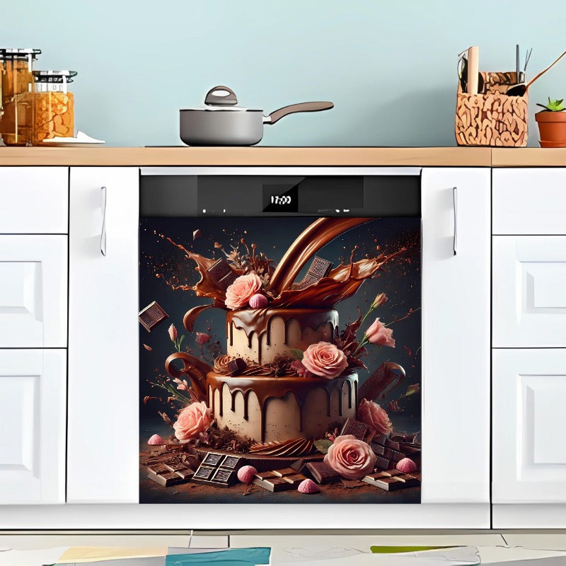 Gul va Shokolad Dizayni Oshxona Dekori Nikel Qoplamali Qaynatgich Magnit Qopqog'i, 58W x 65H sm. Bahor Mavzusida va Elektr Energisiz.