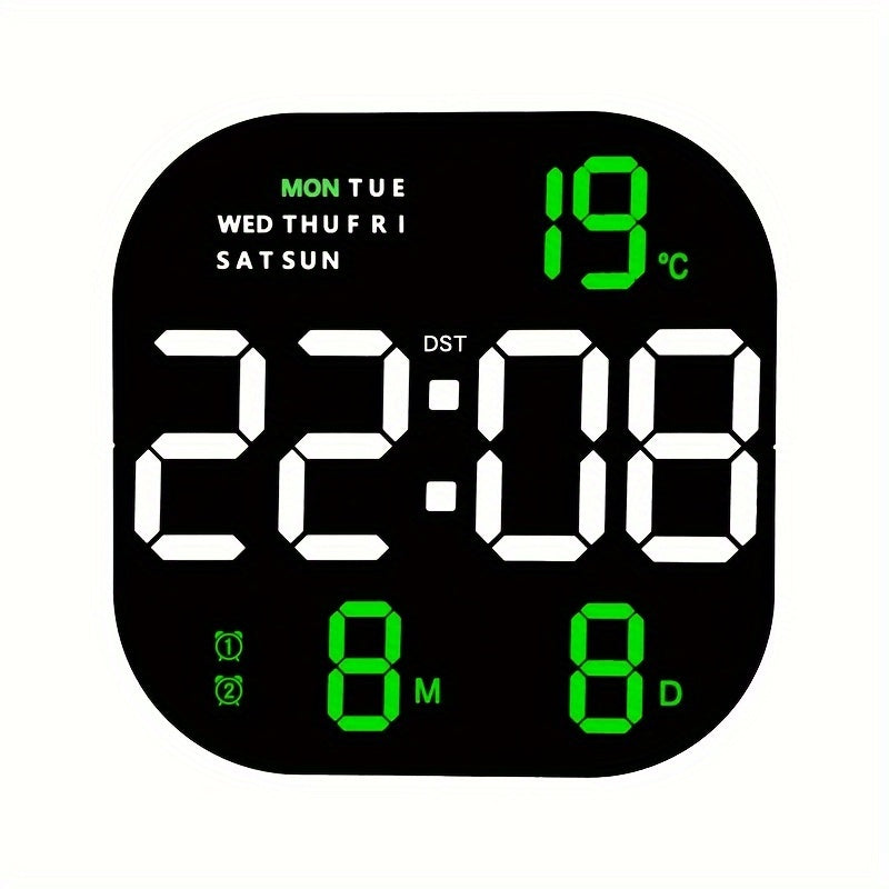Large LED Wall Clock with Remote Control Digital Display Alarm Calendar Temperature