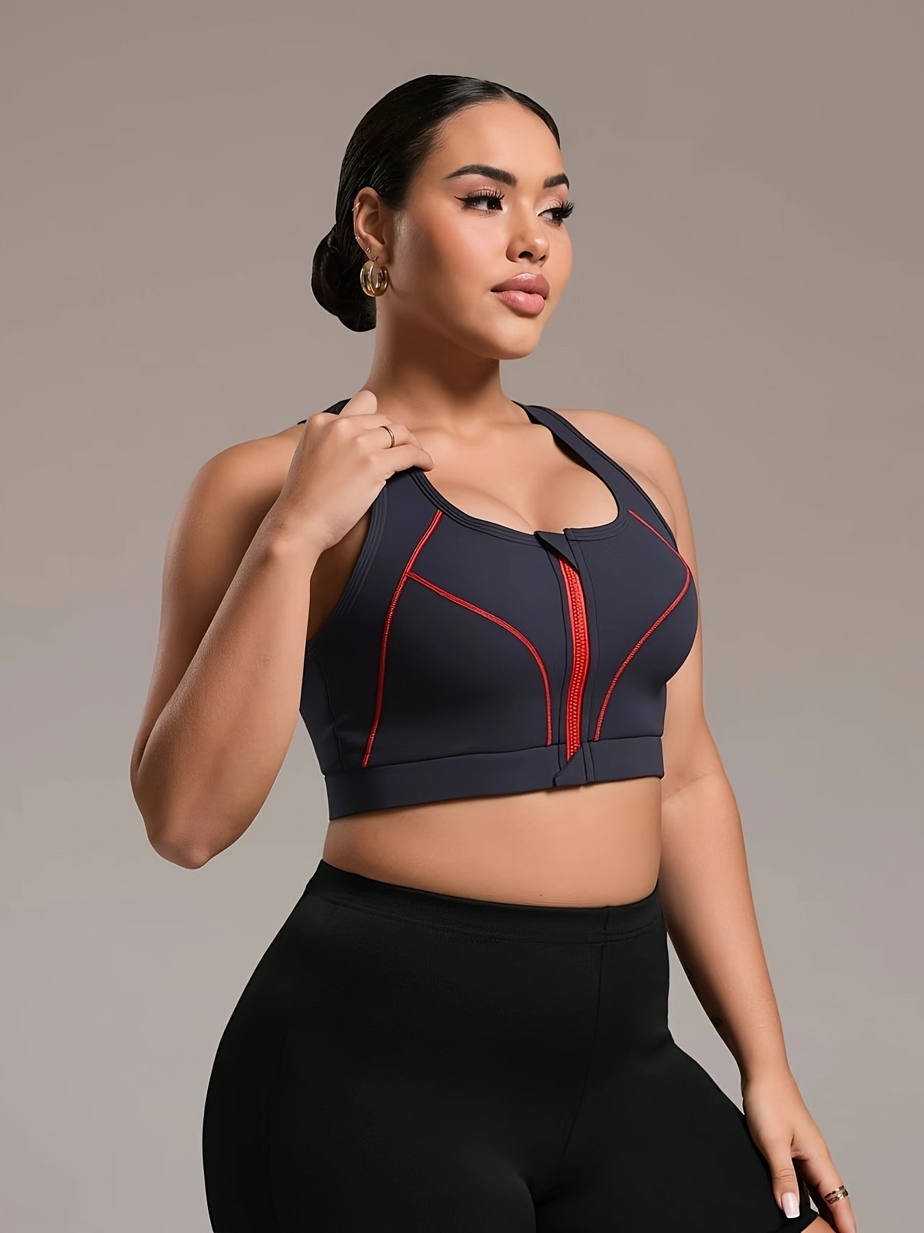 Plus Size Women Sports Bra with Front Zipper High Support Removable Pads