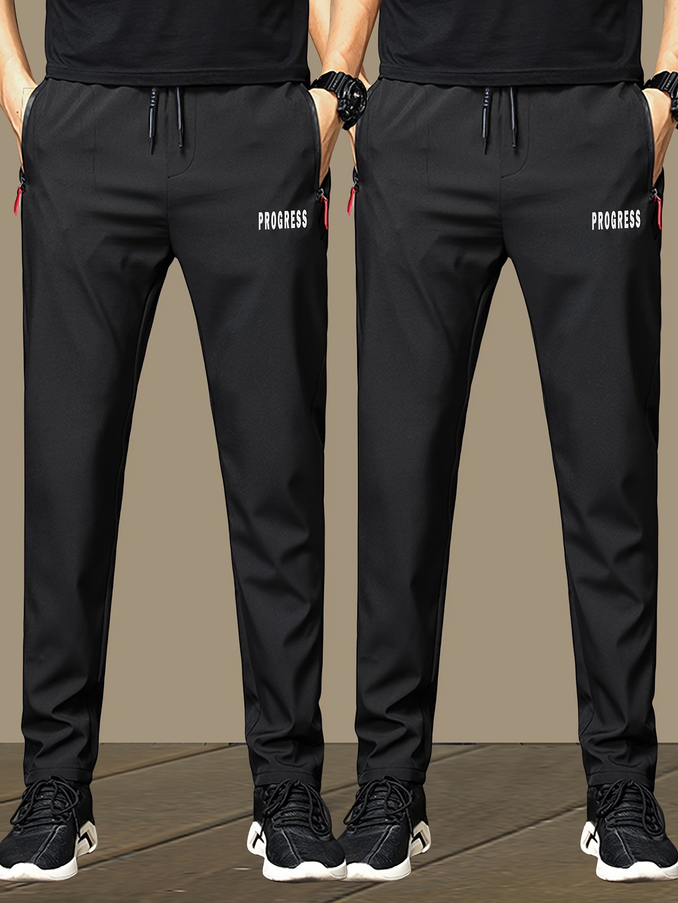 Men's Lightweight Joggers Quick-Dry Polyester with Zipper Pockets Drawstring Waist Casual Sports Pants